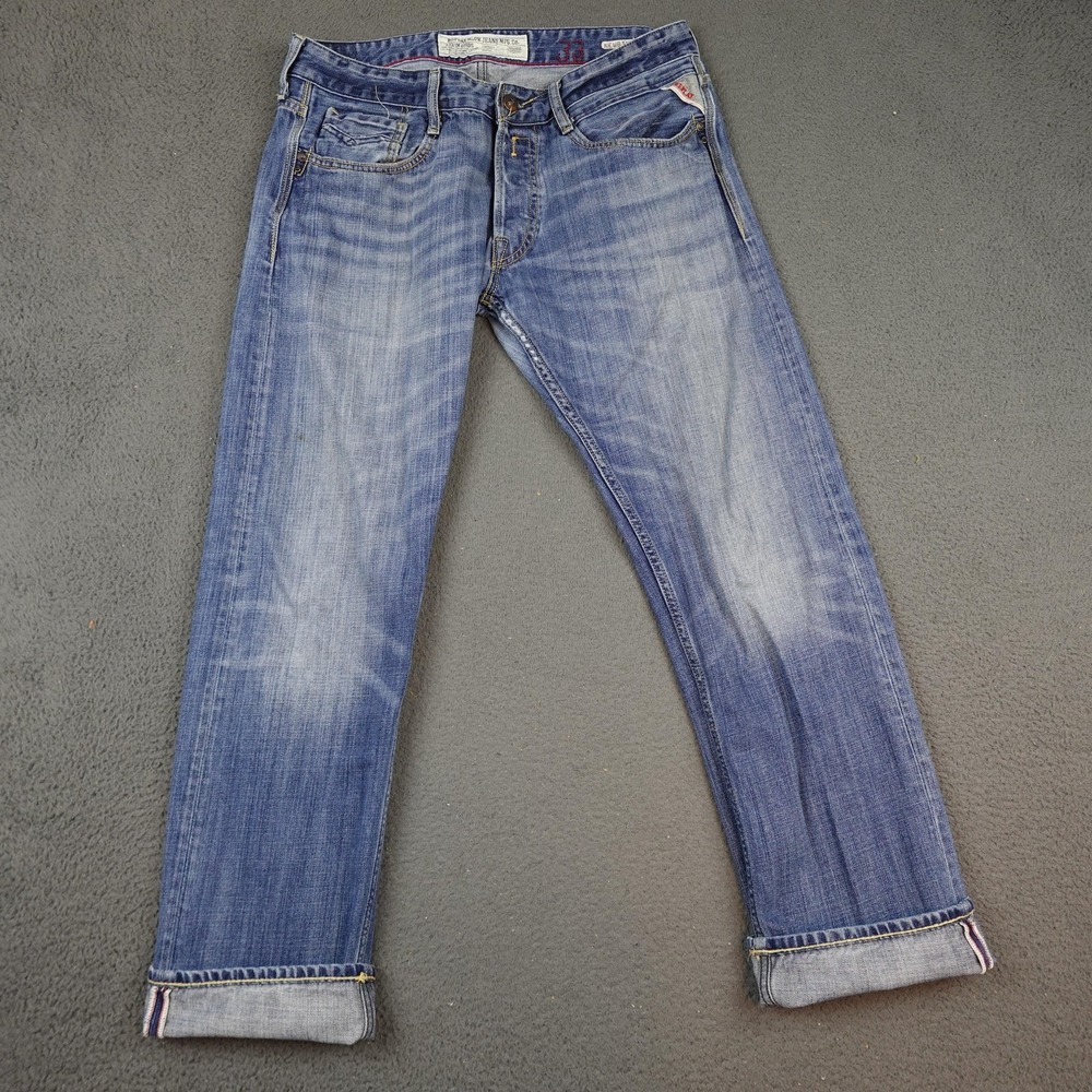 Replay Newbill Jeans Mens 33 Blue Light Wash Denim Straight Leg Zip Fly Faded
